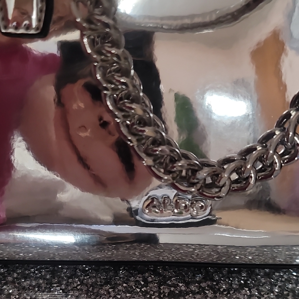 Aldo Shiny Silver Mirror-Effect Chain Handle Crossbody Bag - Picture 2 of 12